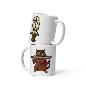 Water Mountain Cat Warrior Mug – 11 oz White Ceramic